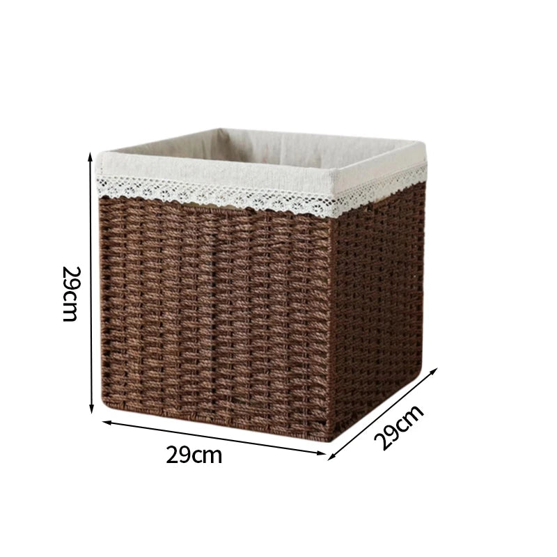 A set of handcrafted woven storage boxes in various sizes made from durable rattan, showcasing their elegant design and functionality.