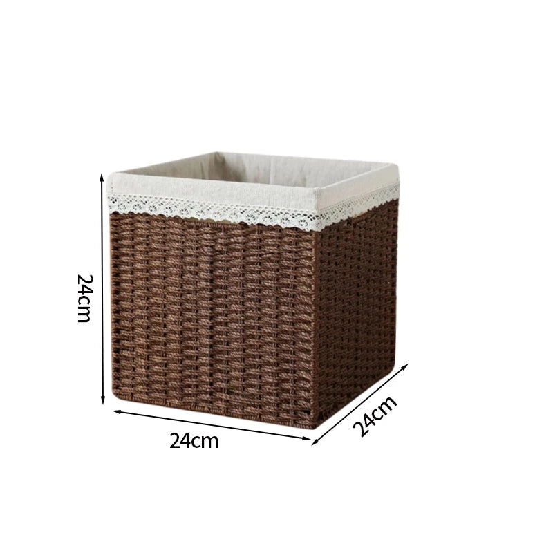 A set of handcrafted woven storage boxes in various sizes made from durable rattan, showcasing their elegant design and functionality.