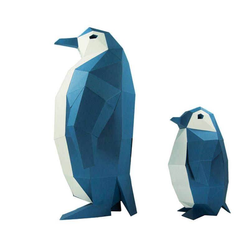 A beautifully crafted 3D Penguin Model made from strong paperboard, showcasing intricate details and vibrant colors, perfect for home decor.