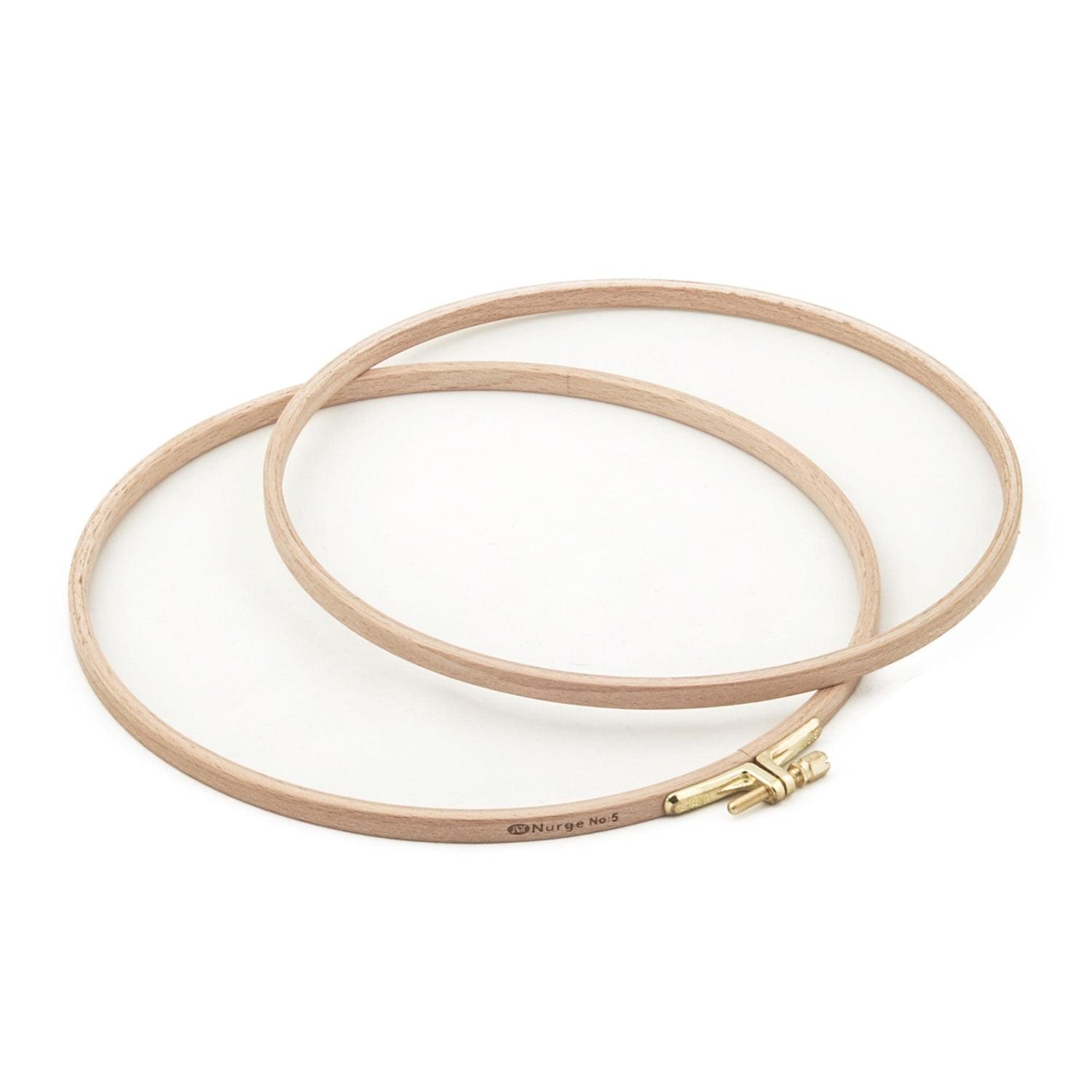 Nurge 8mm Screwed Wooden Embroidery Hoop made from beech wood with brass fittings, showcasing its smooth finish and elegant design.