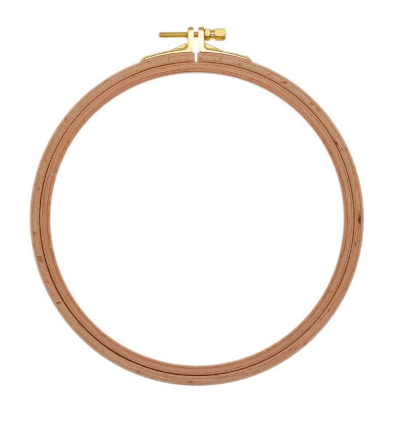 Nurge 8mm Screwed Wooden Embroidery Hoop made of beech wood with brass fittings, showcasing its smooth finish and elegant design.