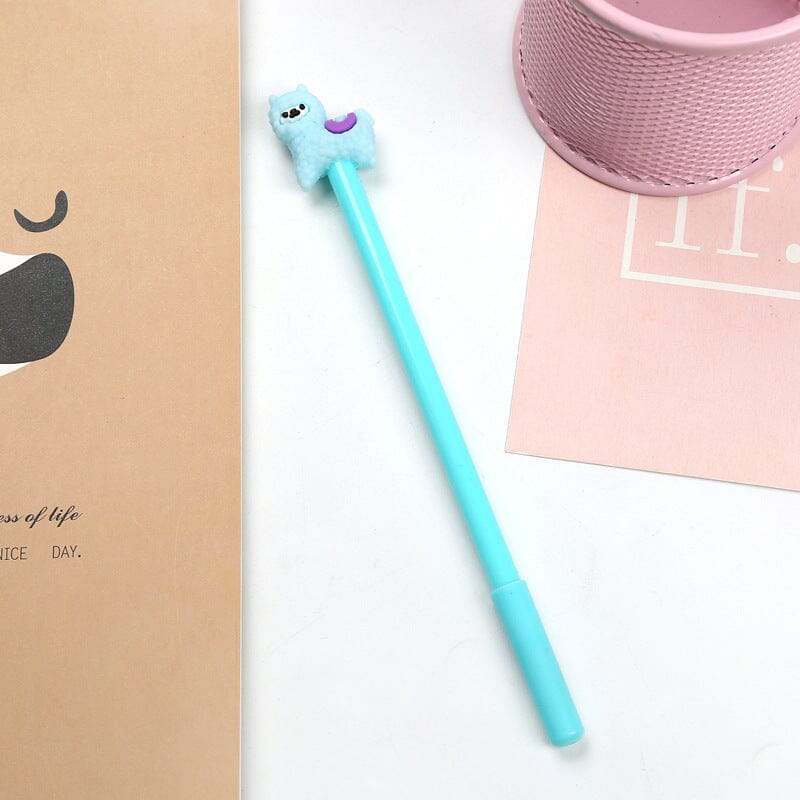A colorful Adorable Alpaca Gel Ink Pen featuring a cute alpaca topper, designed for smooth writing and detailed notes.