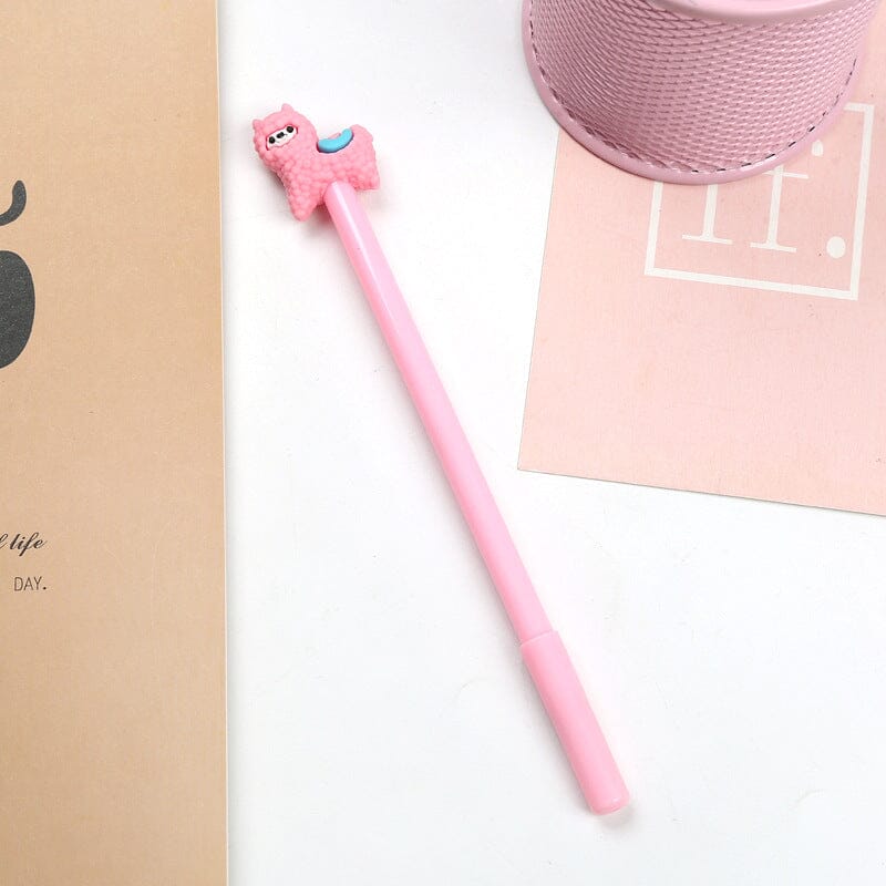 A colorful Adorable Alpaca Gel Ink Pen featuring a cute alpaca topper, designed for smooth writing and detailed notes.