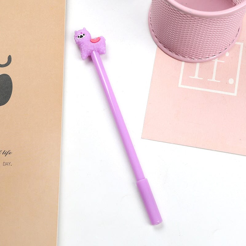 A colorful Adorable Alpaca Gel Ink Pen featuring a cute alpaca topper, designed for smooth writing and detailed notes.