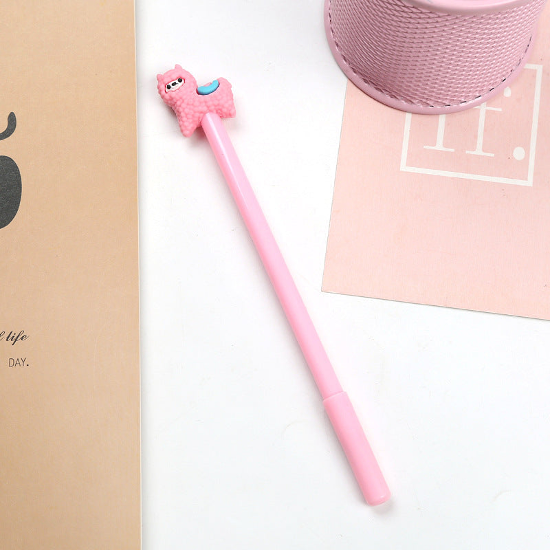 A colorful Adorable Alpaca Gel Ink Pen featuring a cute alpaca topper, designed for smooth writing and detailed notes.