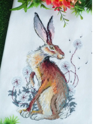 Among Silver Dandelions M788 Counted Cross Stitch Kit with white canvas, colorful threads, and included accessories.