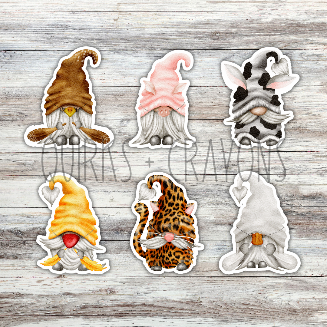 A colorful pack of 6 Animal Gonk kiss cut stickers, each measuring 3 inches, showcasing various adorable animal designs.