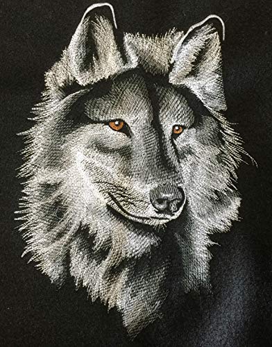 Majestic Wolf embroidered patch featuring intricate details and vibrant colors on a cotton base.