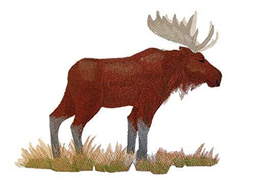 Animal Kingdom Moose embroidered patch, featuring intricate details and vibrant colors, measuring 9.4 inches by 8.2 inches, suitable for iron-on or sewing.