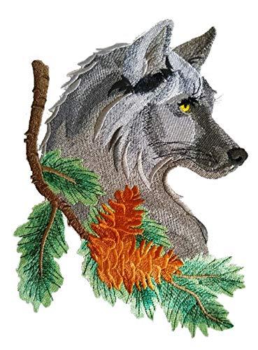 Animal Kingdom Wolf in Pine embroidered patch showcasing a detailed wolf portrait against a pine backdrop, perfect for garments.