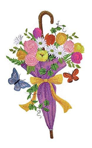 April Showers Bring May Flowers embroidered patch featuring vibrant colors and intricate floral design, suitable for iron-on or sew-on application.
