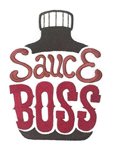Sauce Boss embroidered patch featuring a vibrant portrait design, ideal for iron-on or sew application on garments.