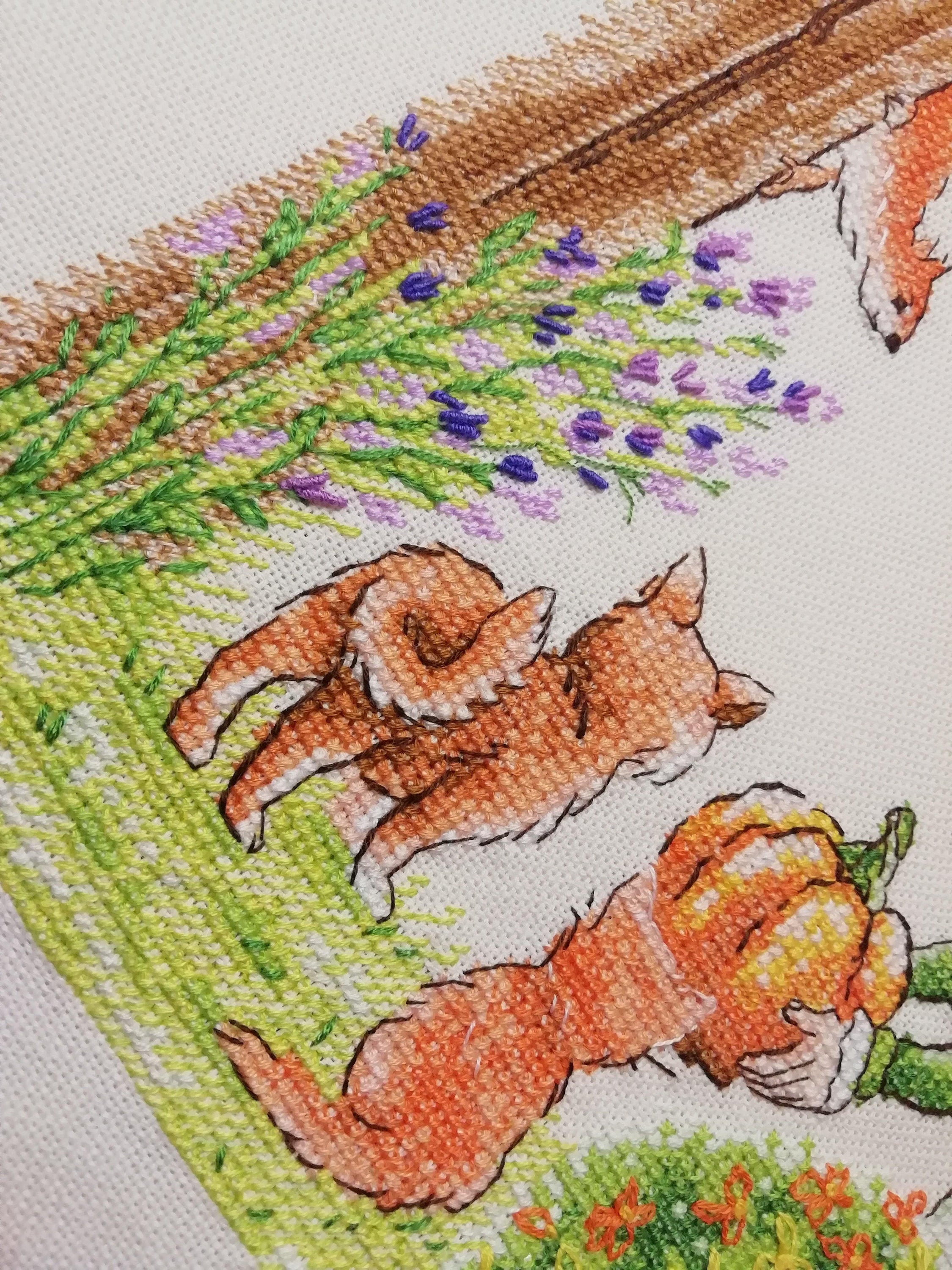 Autumn Gifts SP-05 Counted Cross-Stitch Kit featuring a witch with a purple hat, pumpkin, and forest animals, showcasing vibrant threads and quality materials.