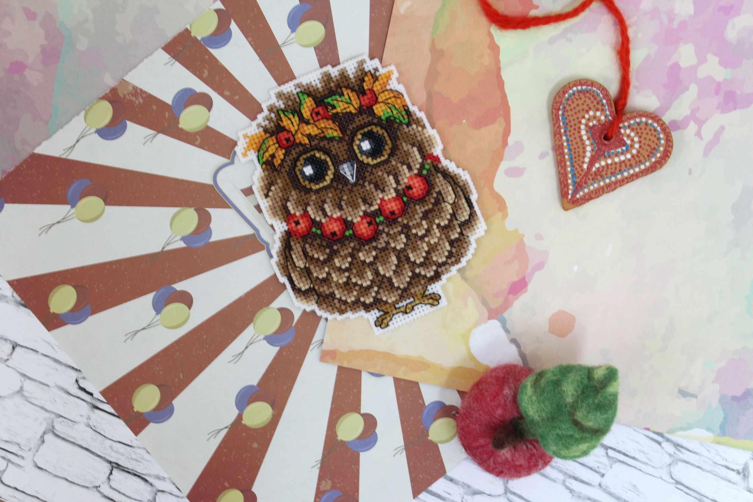 Autumn Owl Plastic Canvas Counted Cross Stitch Kit featuring vibrant colors and detailed design elements.