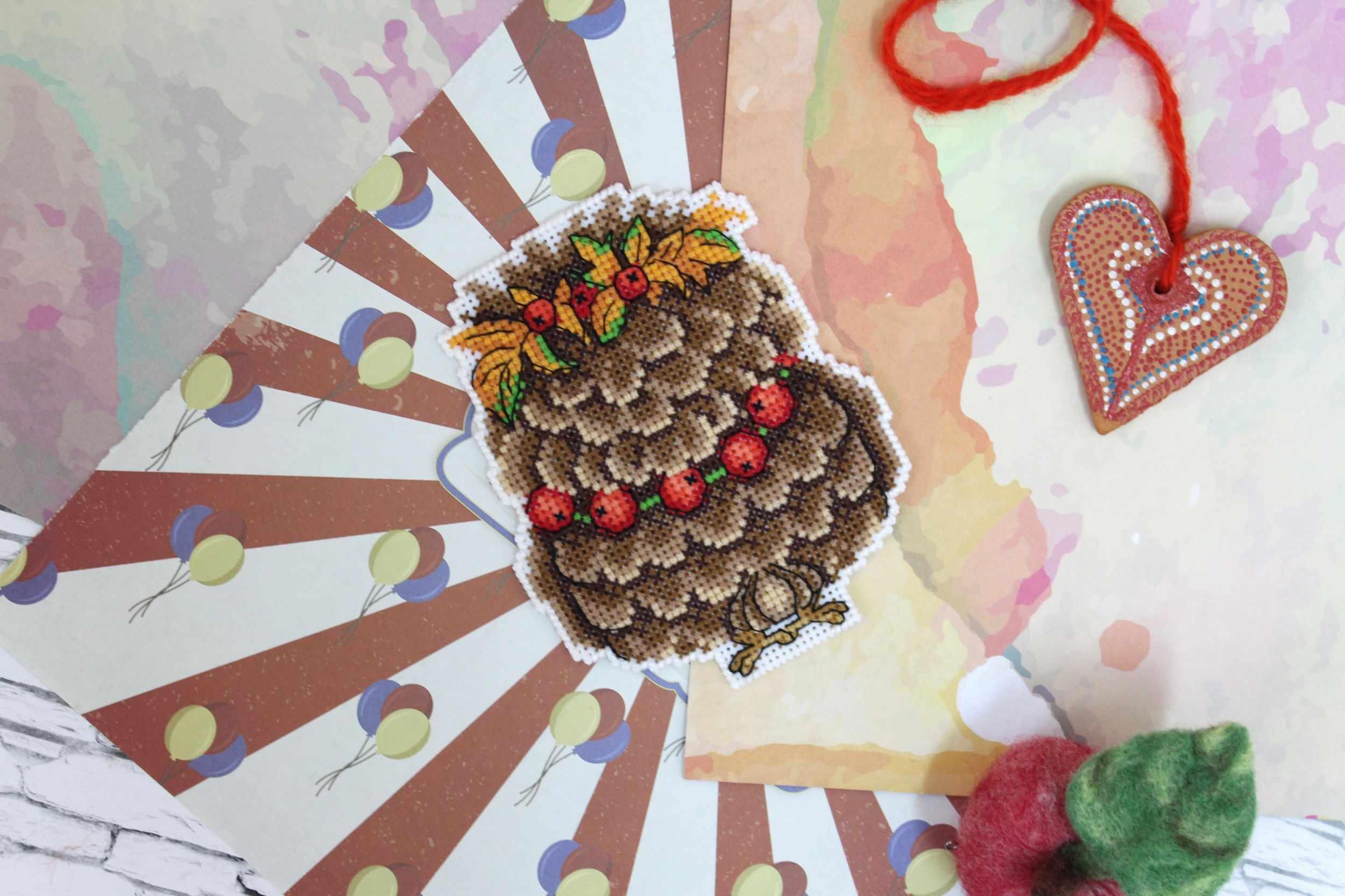 Autumn Owl Plastic Canvas Counted Cross Stitch Kit featuring vibrant colors and detailed design elements.