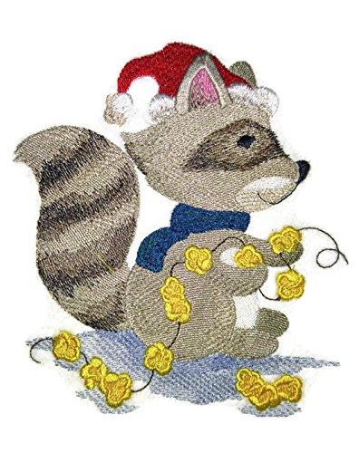 Raccoon embroidered iron on/sew patch for Christmas, featuring a detailed raccoon portrait on a cotton base.