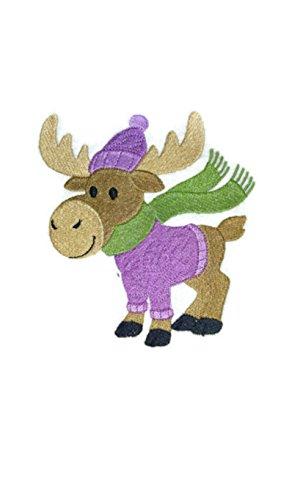 Baby Patchwork Pals Moose embroidered patch, featuring intricate embroidery on a cotton base, ideal for iron-on or sewing applications.