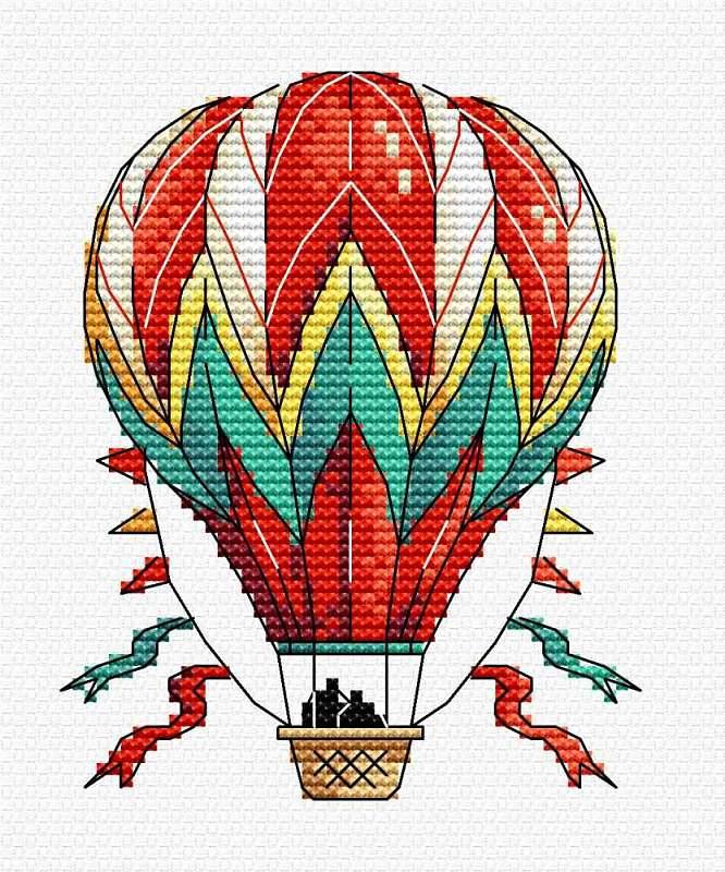 Balloon M-353 Counted Cross-Stitch Kit featuring 14 count AIDA canvas, colorful threads, and detailed instructions.