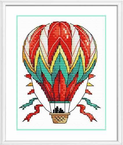 Balloon M-353 Counted Cross-Stitch Kit featuring 14 count AIDA canvas, colorful threads, and detailed instructions.