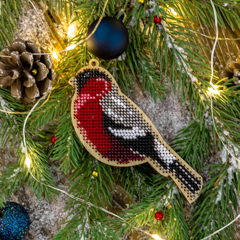 Bead embroidery kit FLK-217 featuring colorful beads, plywood blank, and crafting materials in a gift box.