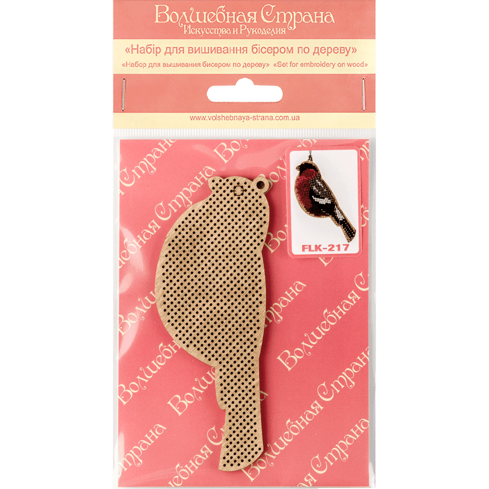 Bead embroidery kit FLK-217 featuring colorful beads, plywood blank, and crafting materials in a gift box.