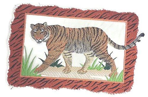 Bengal Tiger embroidered patch with frame, showcasing vibrant colors and intricate details, perfect for iron-on or sew applications.