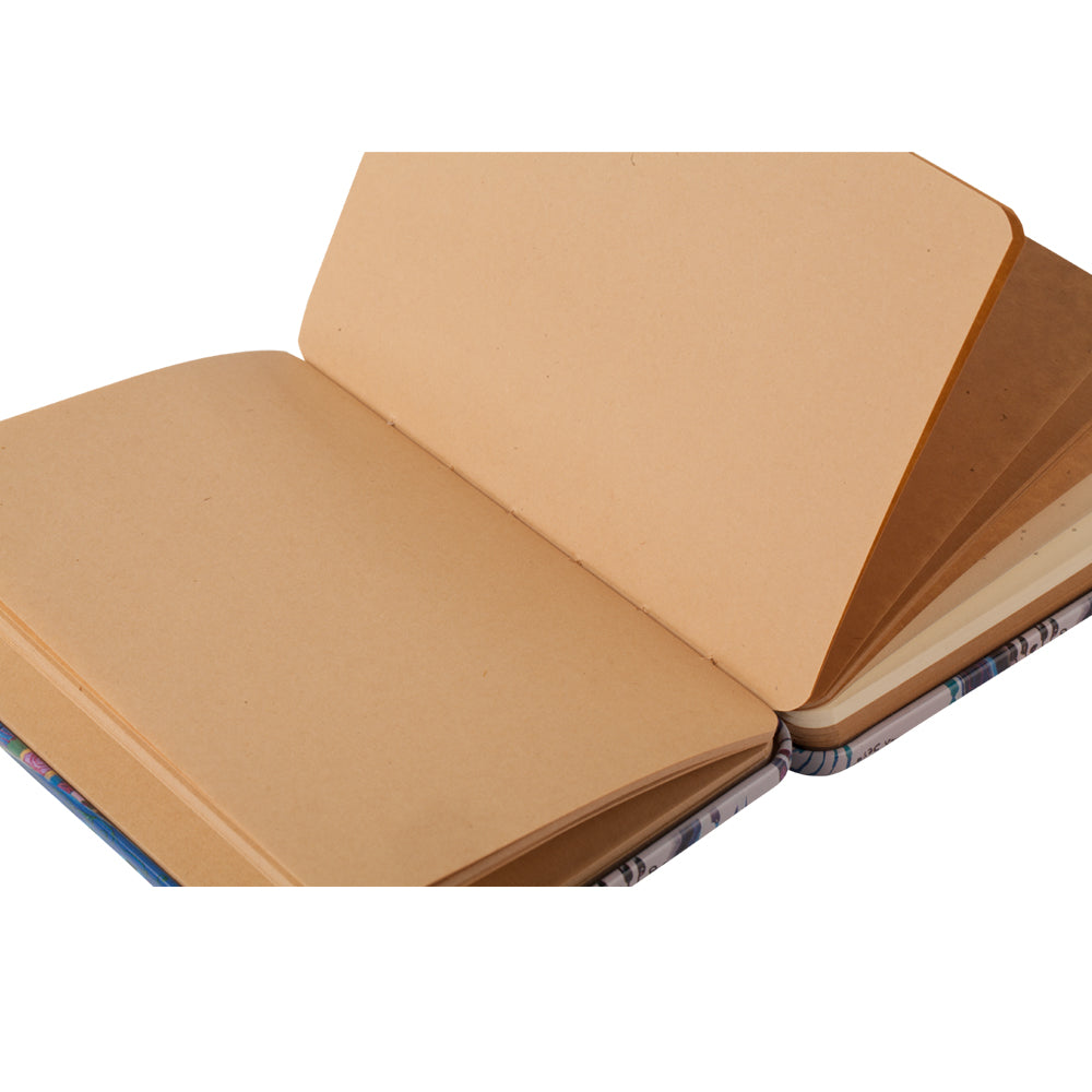 Biggdesign Notizbuch mit Hardcover, gestreiften Blättern und buntem Design, ideal für Notizen und Planung.