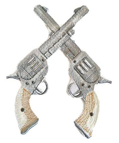 Bikers Gear Crossed Pistols embroidered patch, showcasing intricate design and vibrant colors on a cotton base.