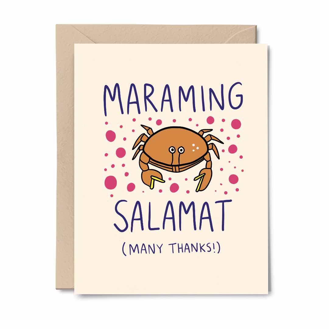 A set of five bilingual Tagalog-English greeting cards displayed in a clear plastic box, featuring colorful designs and heartfelt messages.