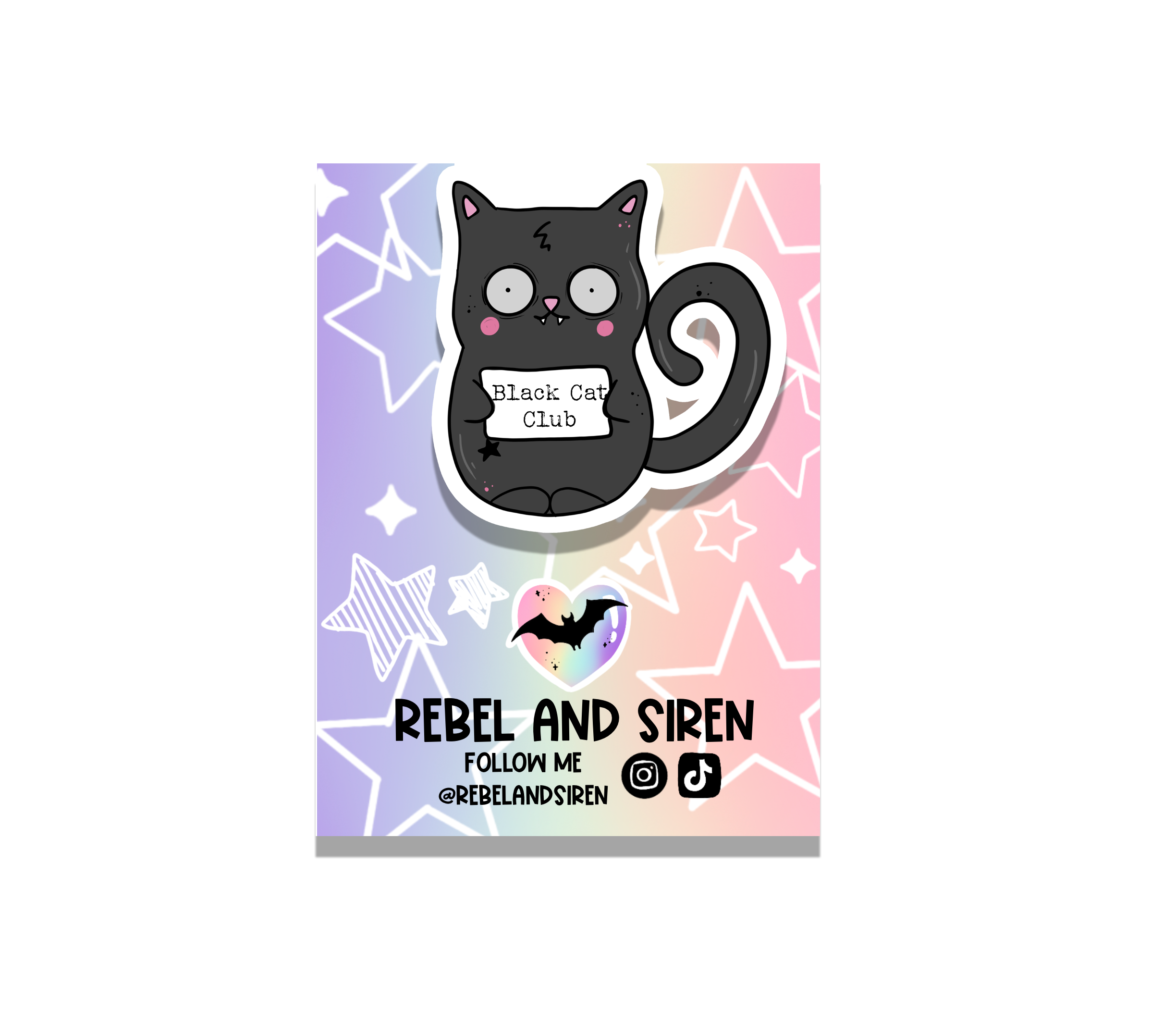 Black Cat Club Magnetic Bookmark featuring a cute black cat design, measuring 2.5 inches square, ideal for book lovers.