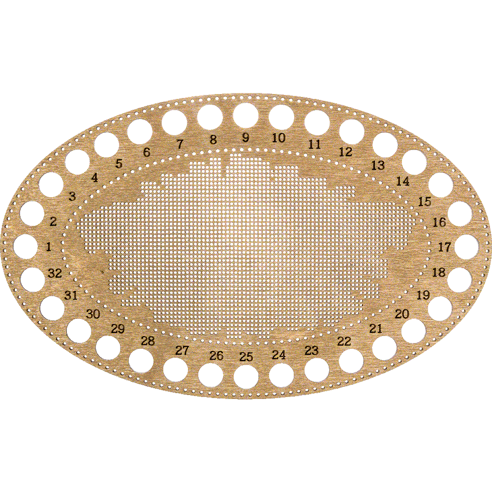 Wooden embroidery blank FLHW-018 with perforated design, thread, and needle for crafting.