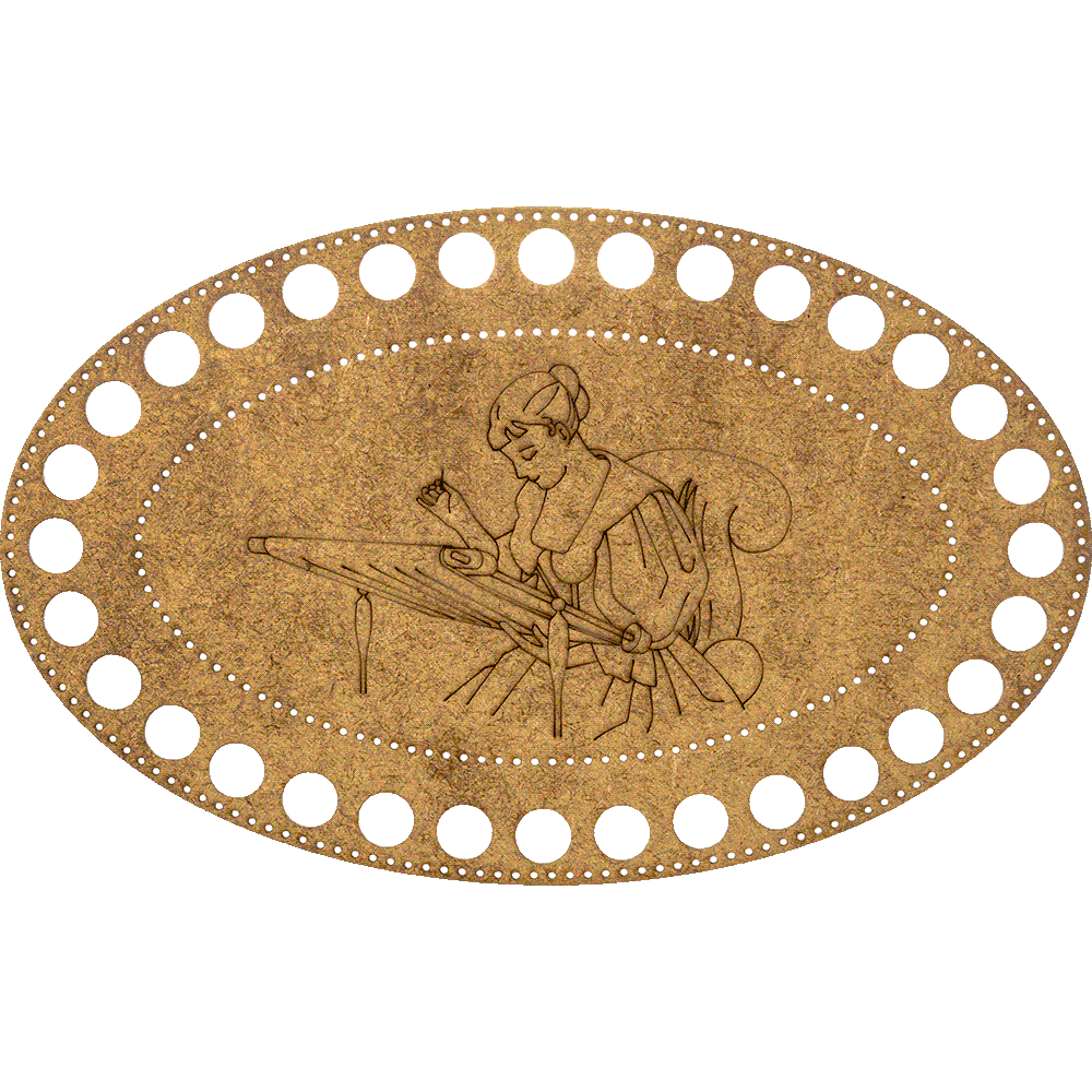 Wooden embroidery blank FLHW-018 with perforated design, thread, and needle for crafting.