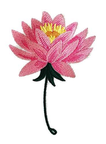 Bloom Water Lily Flower embroidered patch with vibrant colors and intricate details, perfect for iron-on or sewing applications.