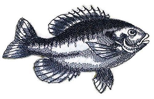 Bluegill Fish embroidered patch, measuring 5 inches by 3.4 inches, showcasing vibrant colors and intricate stitching.