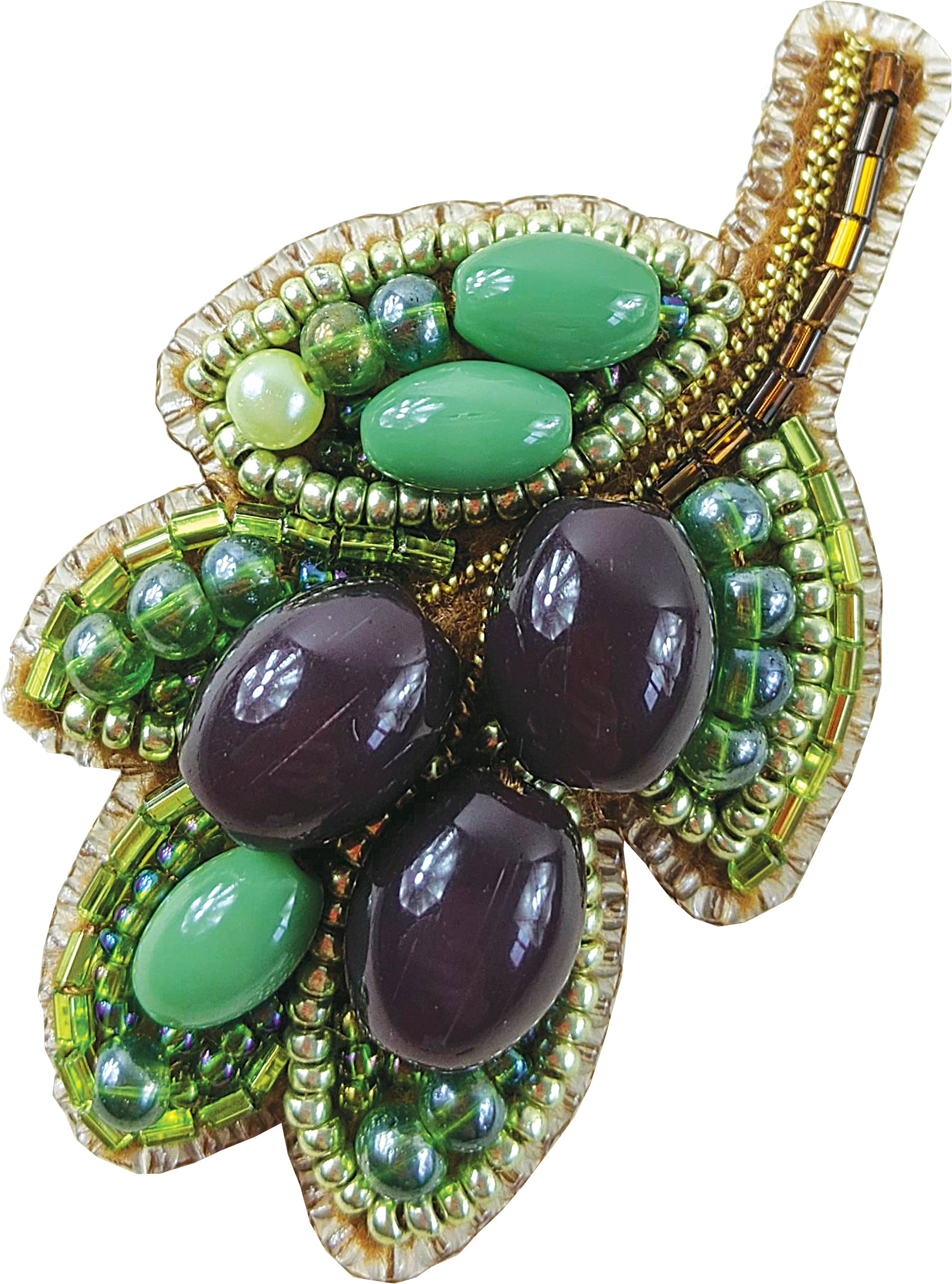 BP-263C Beadwork kit featuring colorful Preciosa and Crystal Art beads for creating an olive design brooch.