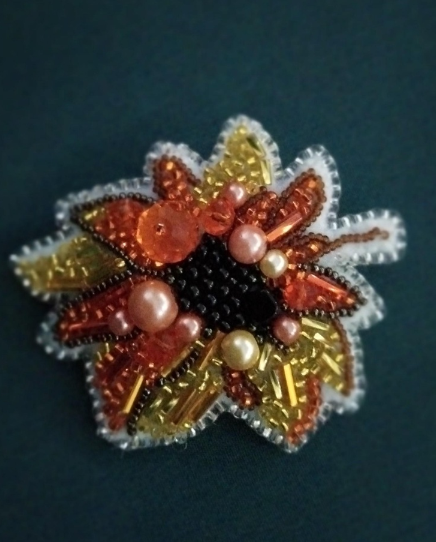 BP-228C Beadwork kit featuring colorful Preciosa and Crystal Art beads for creating a sunflower brooch.