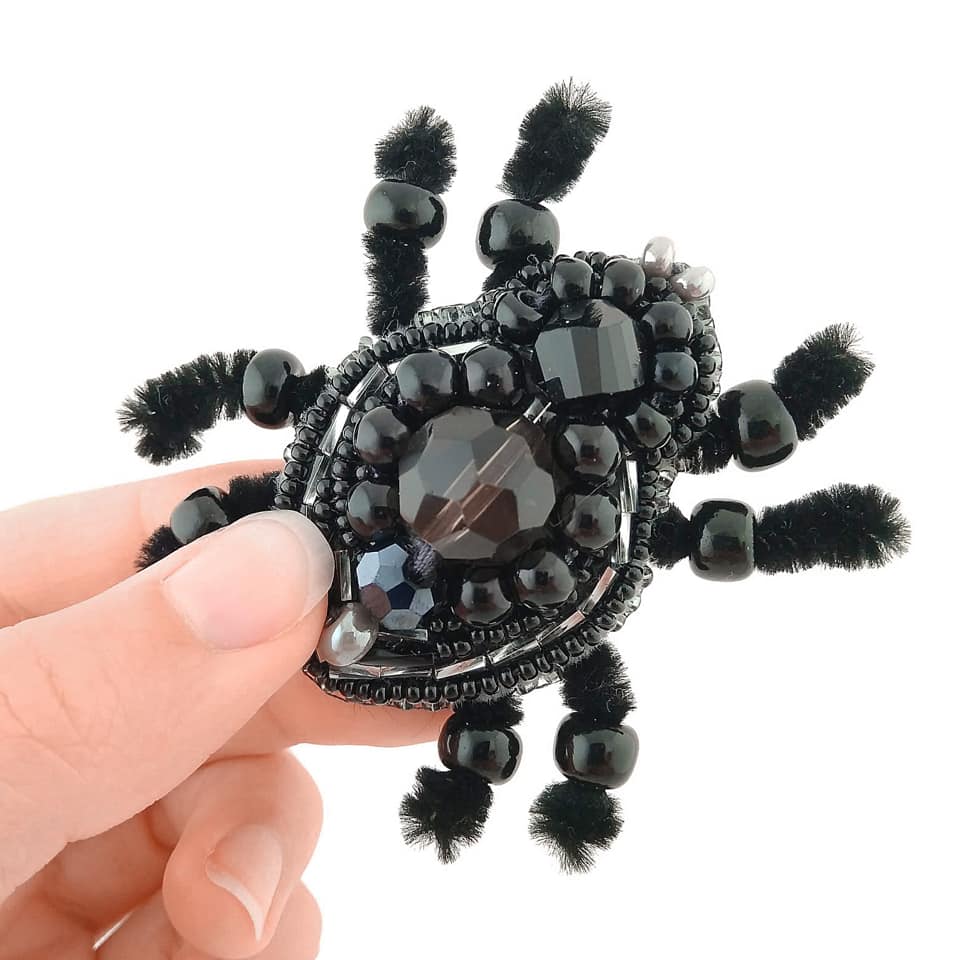 BP-229C Beadwork kit featuring colorful Preciosa and Crystal Art beads for creating a spider brooch.