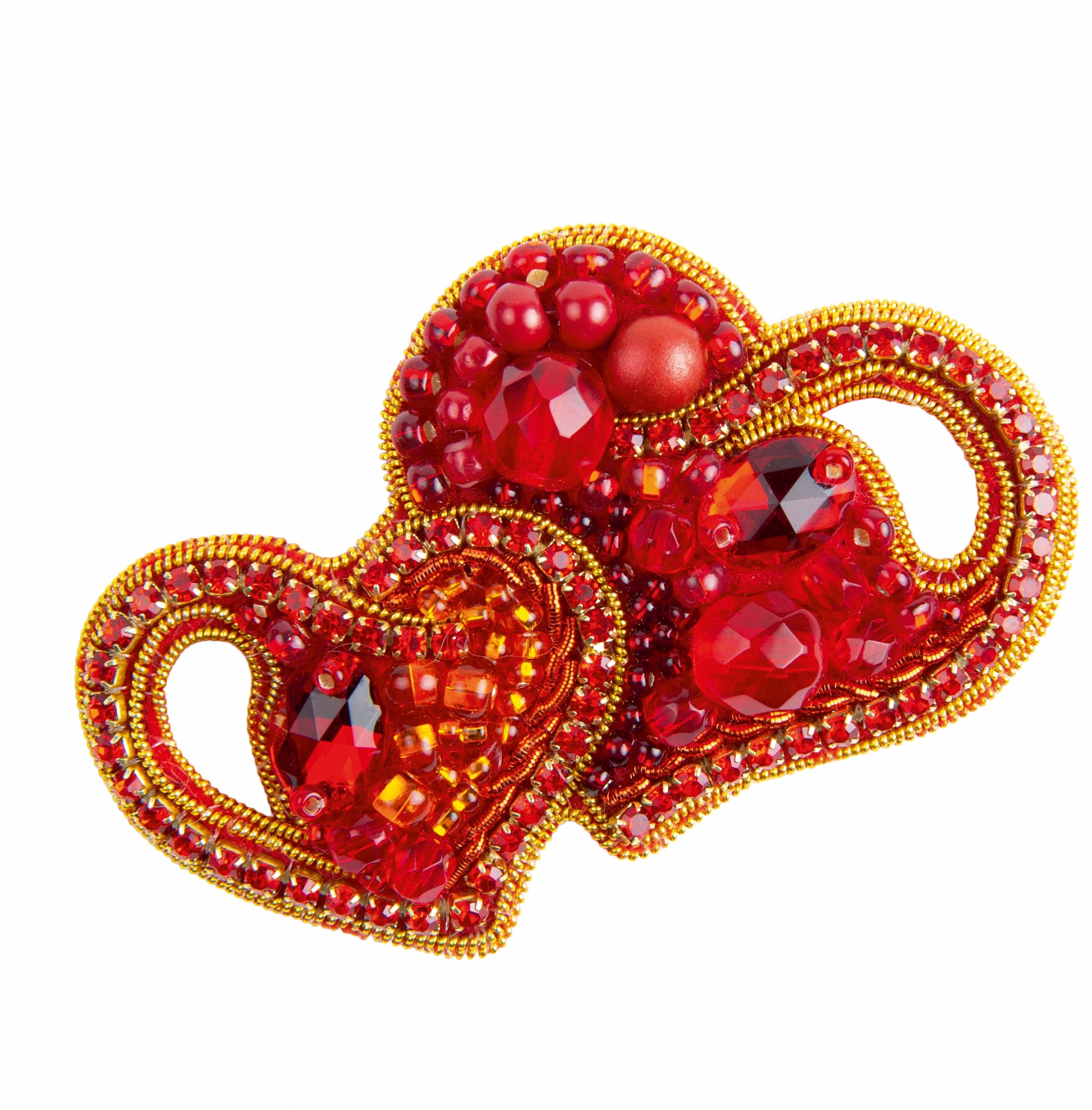 BP-342C Beadwork kit featuring colorful Preciosa beads and Crystal Art elements for crafting a heart-shaped brooch.