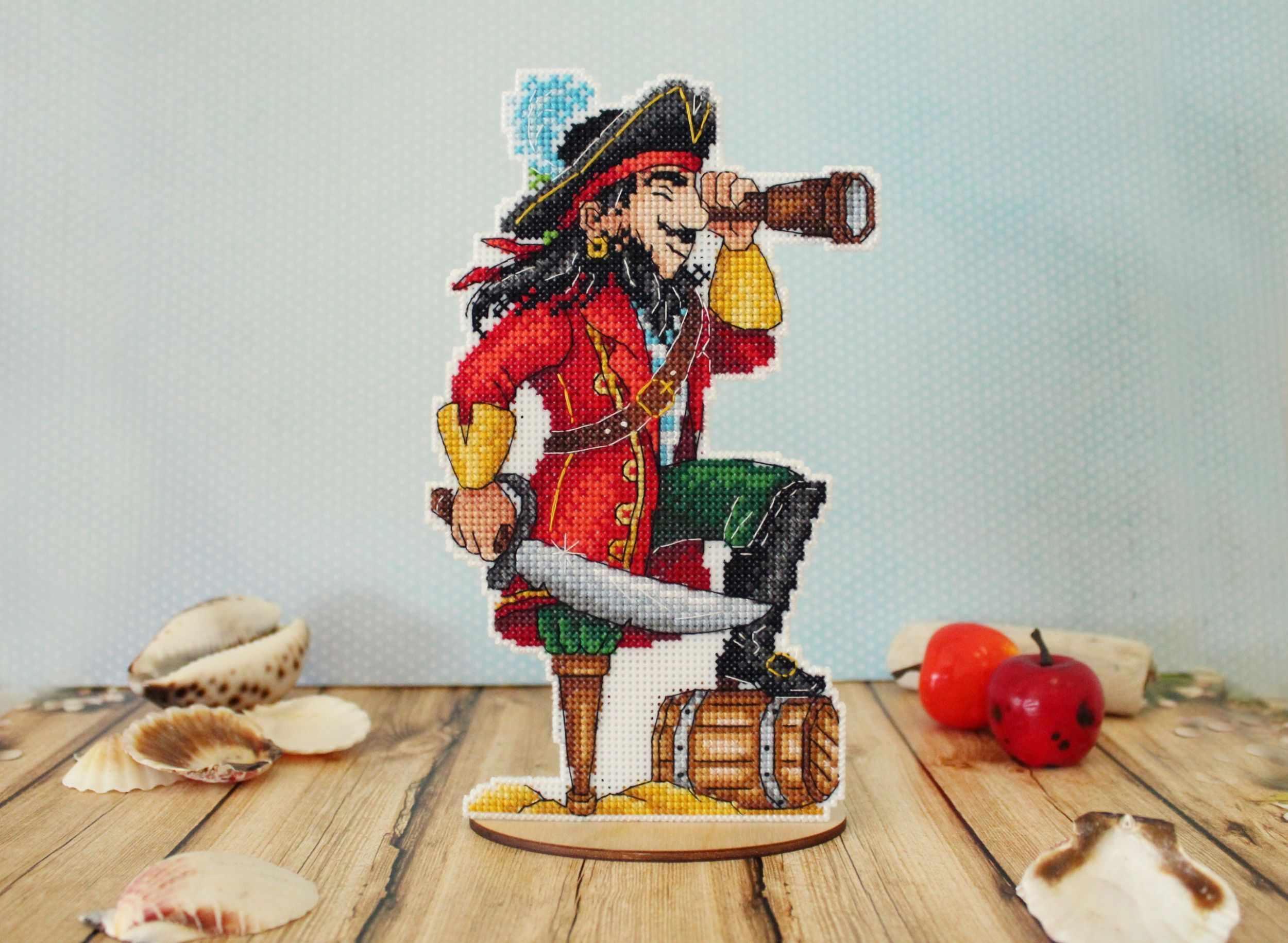 Brave Pirate SR-450 Plastic Canvas Counted Cross Stitch Kit featuring vibrant threads and plastic canvas for easy stitching.