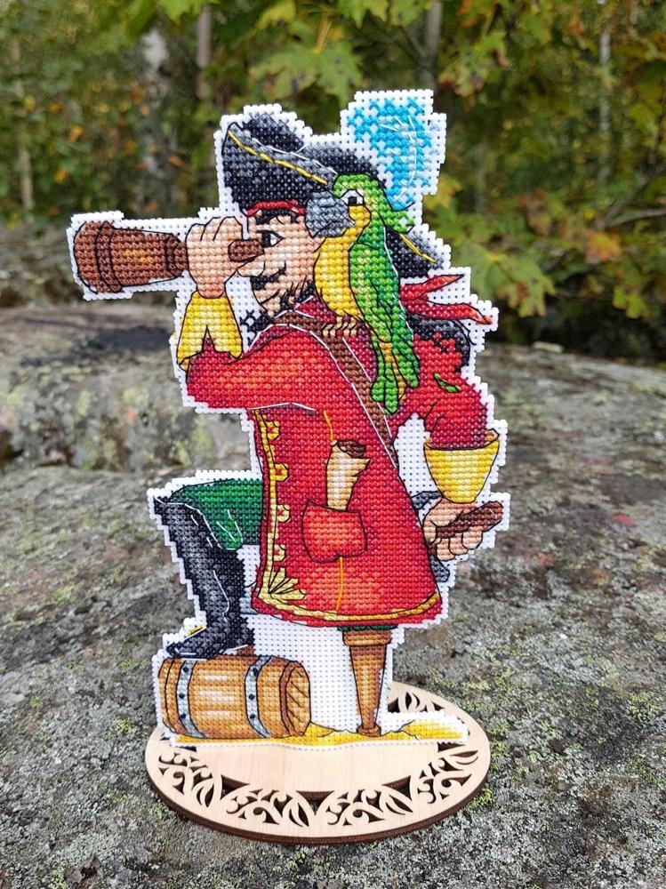 Brave Pirate SR-450 Plastic Canvas Counted Cross Stitch Kit featuring vibrant threads and plastic canvas for easy stitching.