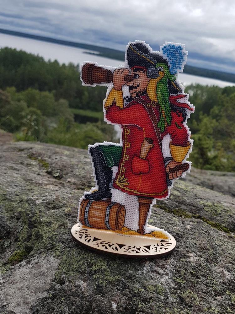 Brave Pirate SR-450 Plastic Canvas Counted Cross Stitch Kit featuring vibrant threads and plastic canvas for easy stitching.