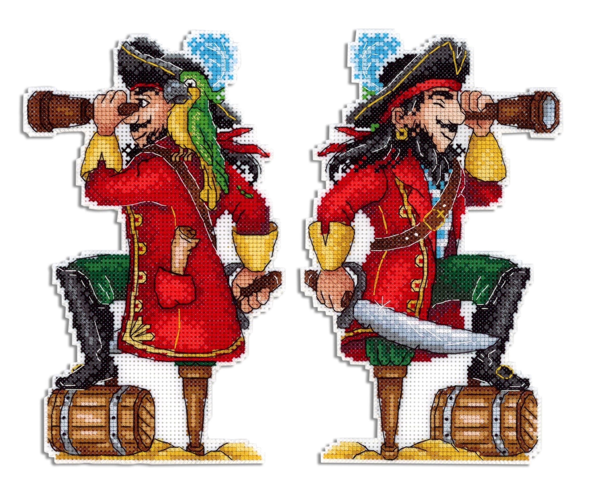Brave Pirate SR-450 Plastic Canvas Counted Cross Stitch Kit featuring vibrant threads and plastic canvas for easy stitching.
