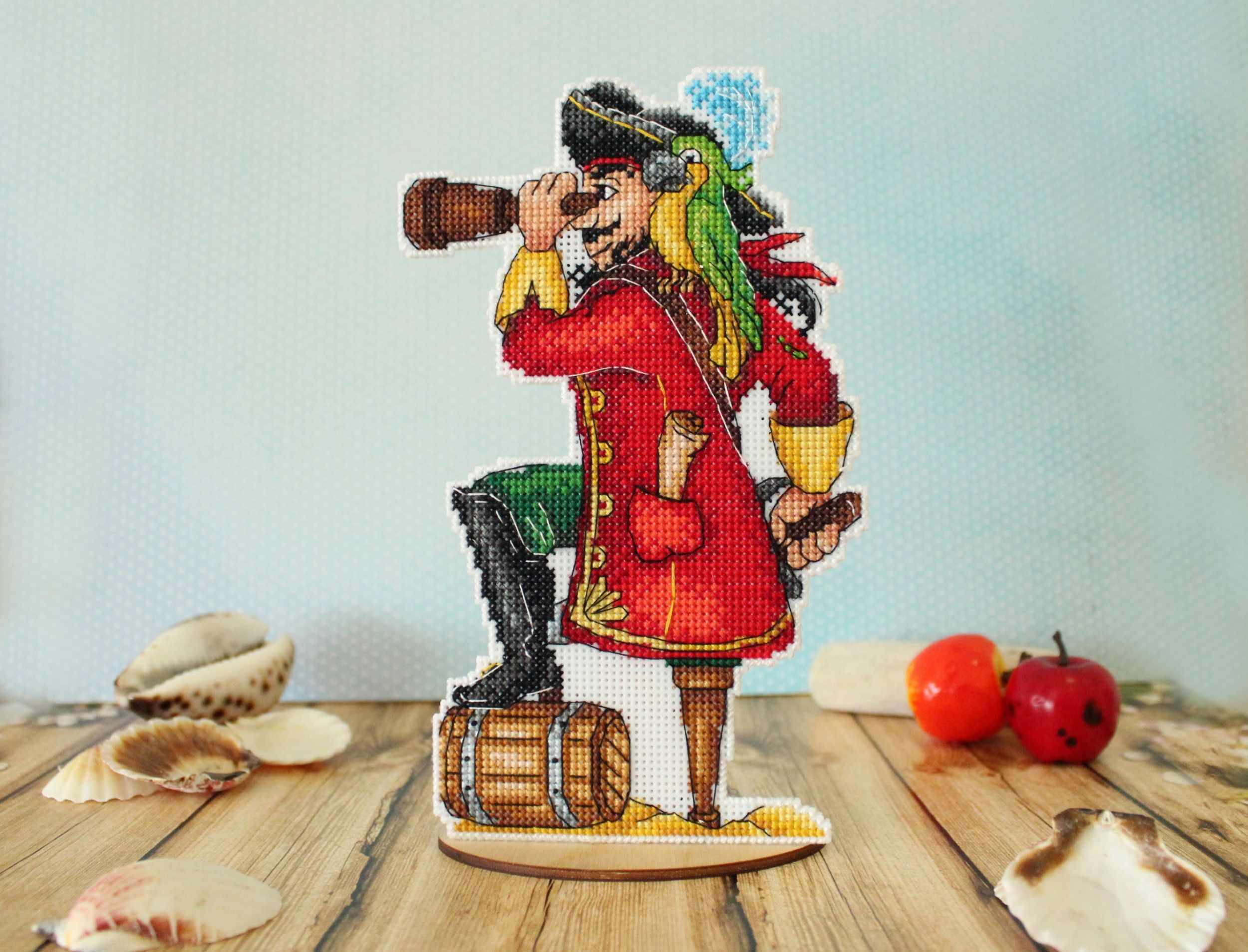 Brave Pirate SR-450 Plastic Canvas Counted Cross Stitch Kit featuring vibrant threads and plastic canvas for easy stitching.
