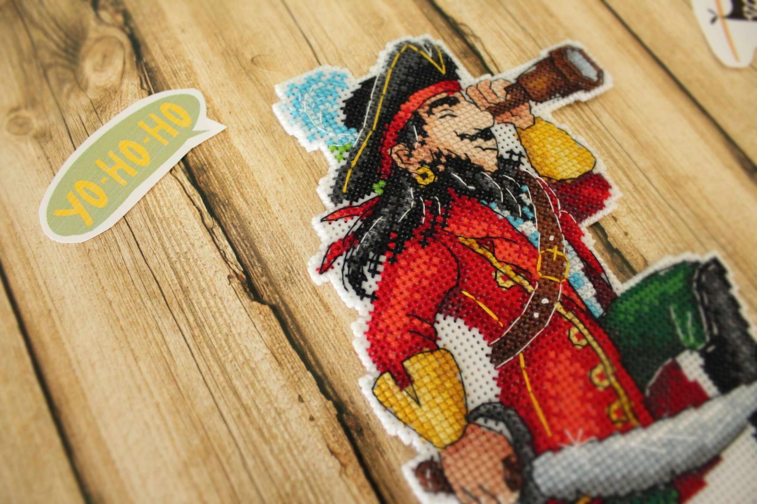 Brave Pirate SR-450 Plastic Canvas Counted Cross Stitch Kit featuring vibrant threads and plastic canvas for easy stitching.