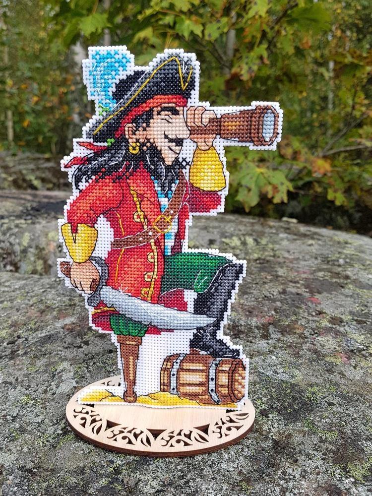 Brave Pirate SR-450 Plastic Canvas Counted Cross Stitch Kit featuring vibrant threads and plastic canvas for easy stitching.