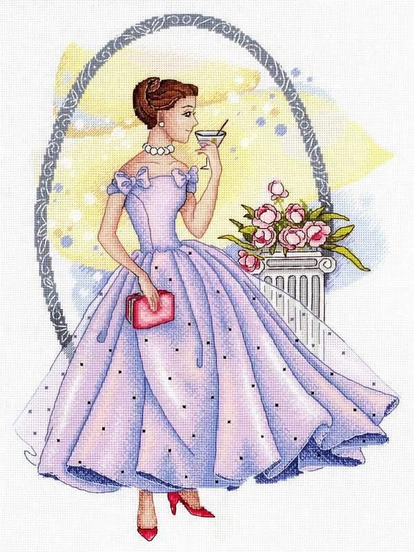 Breakfast at Tiffany's HB-729 Counted Cross Stitch Kit with AIDA canvas, threads, needle, and instructions.