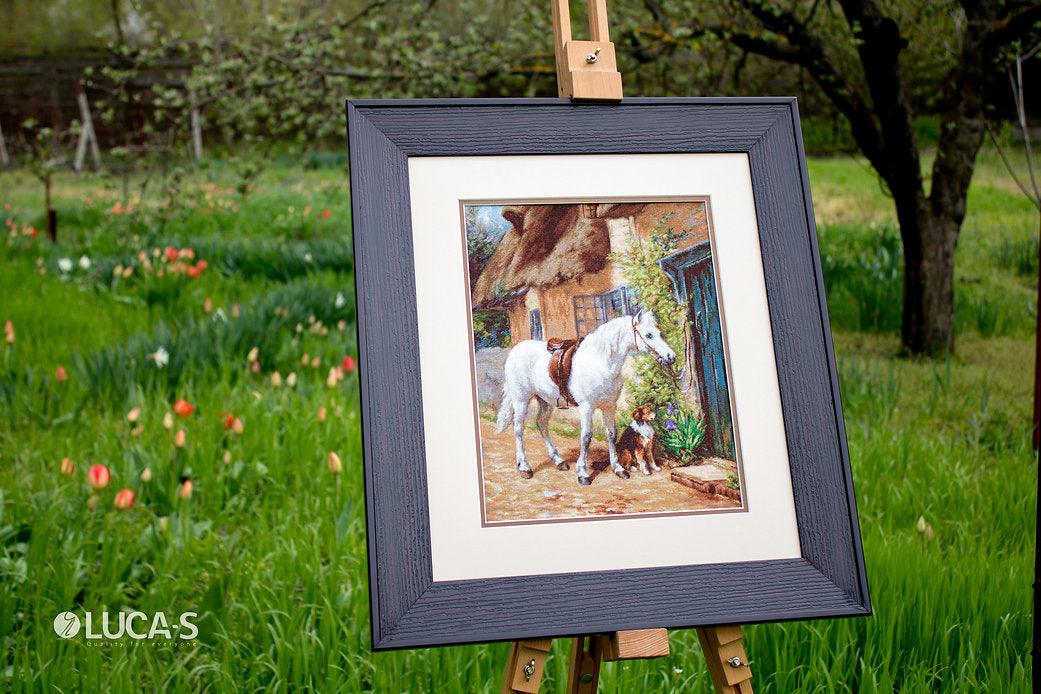 By the Cottage B572L Counted Cross-Stitch Kit featuring Aida canvas, 50 Anchor colors, and needle for crafting.