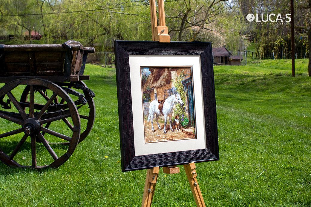 By the Cottage B572L Counted Cross-Stitch Kit featuring Aida canvas, 50 Anchor colors, and needle for crafting.