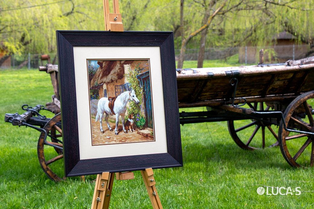 By the Cottage B572L Counted Cross-Stitch Kit featuring Aida canvas, 50 Anchor colors, and needle for crafting.