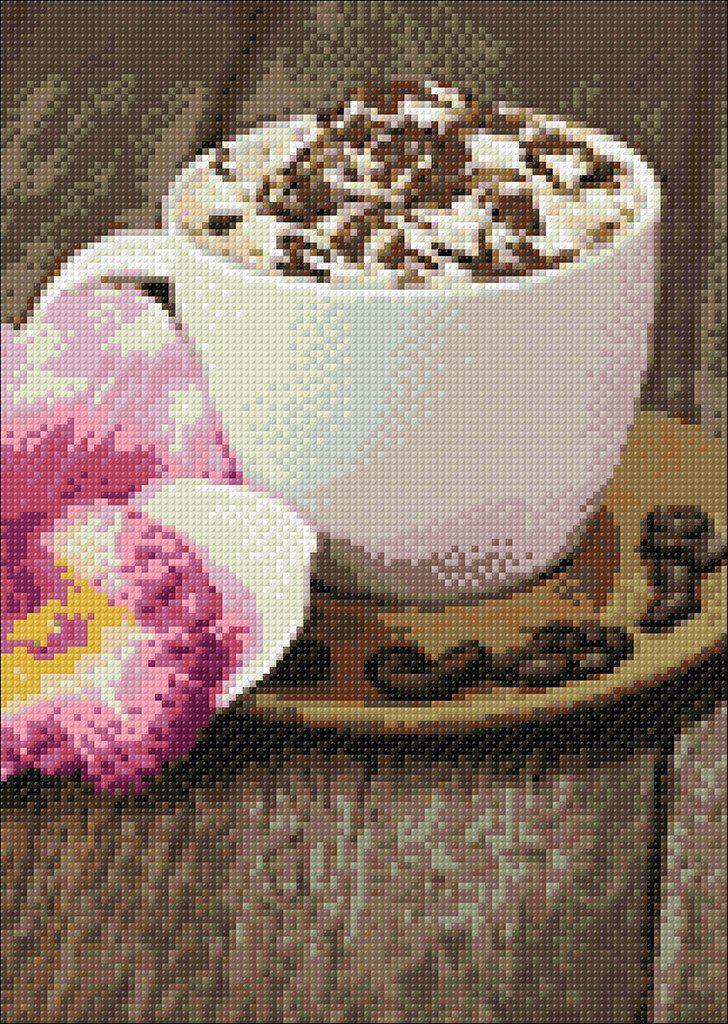 Cappuccino WD037 Wizardi Diamond Painting Kit featuring a self-adhesive canvas, vibrant square acrylic diamonds, and essential crafting tools.